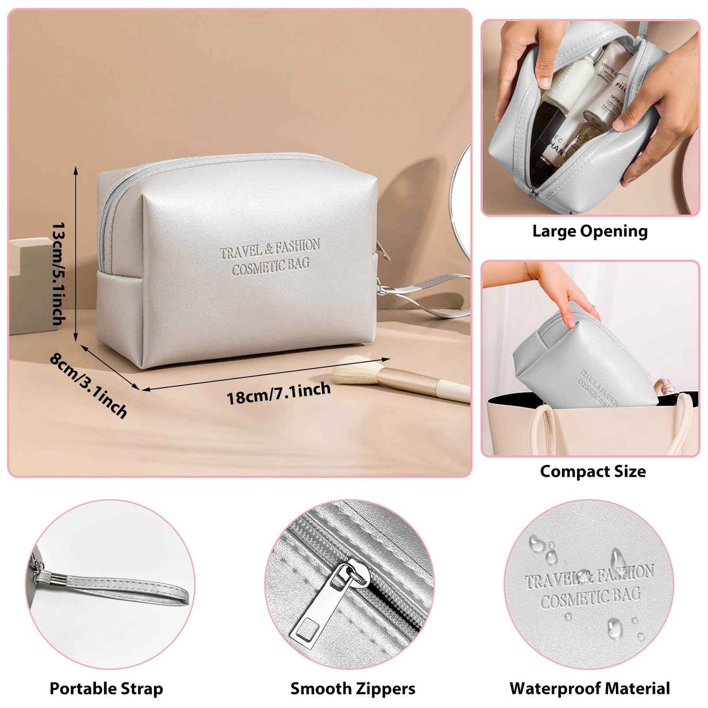 Bridal Emergency Kit for Wedding Day, Wedding Essentials Survival Set for Team Bride, Must-Have 50pcs Essentials Travel Kit with Makeup Bag(Sliver)