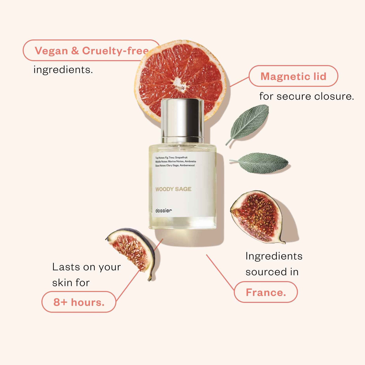 Dossier - Woody Sage - Eau de Parfum - Inspired by J.Malone's Wood Sage & Sea Salt - Perfume Luxury - Pure Infused - Paraben Free - Vegan - For Women Men Unisex - Fragrance 1,70z (Spray 50ml)