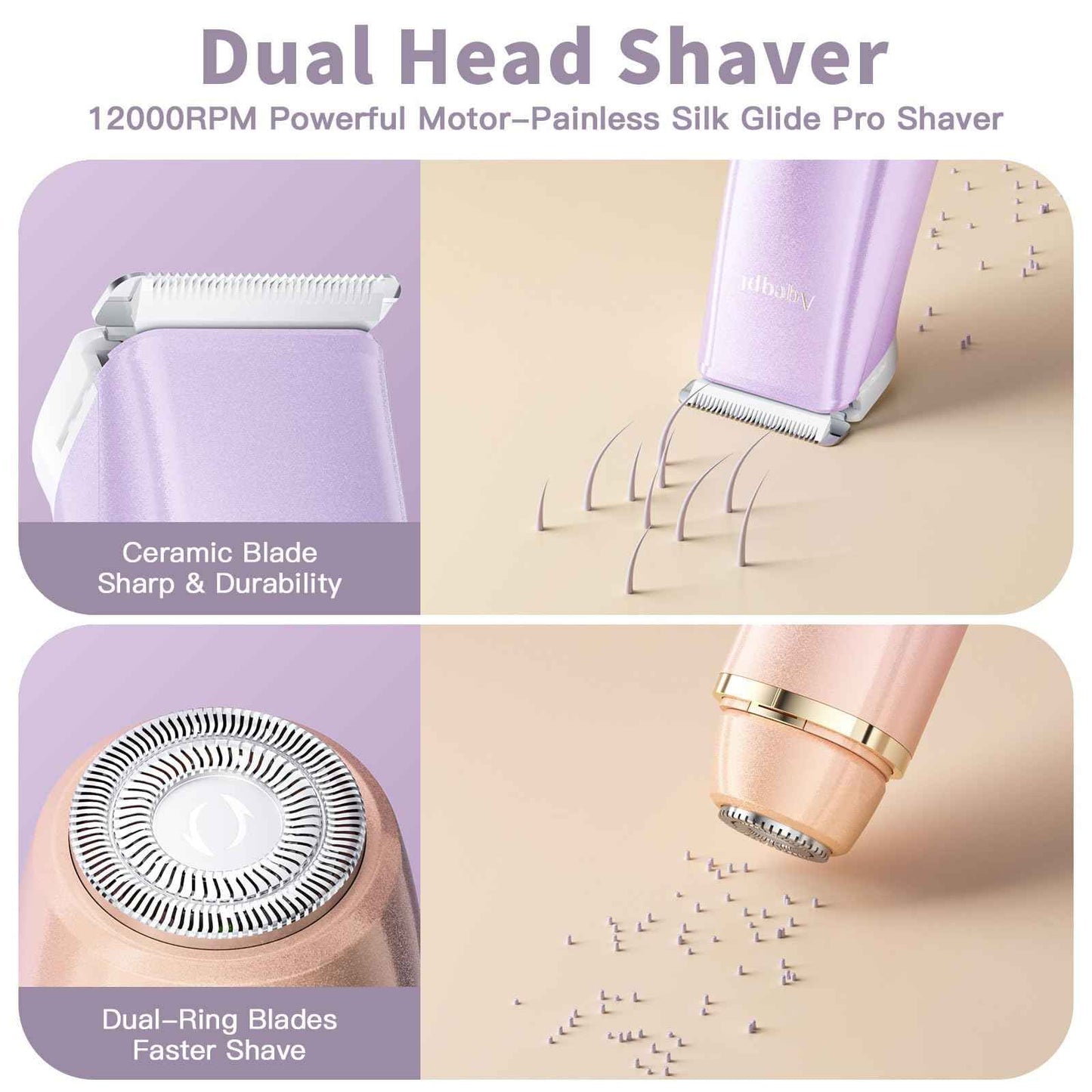 Bikini Trimmer for Women, Electric Razors with Dual Heads, Rechargeable Pubic Hair Trimmer with IPX7 Waterproof, Painless Pro Shaver for Underarm Leg Arm Body Face Private Area๏ผRoyalRose๏ผ