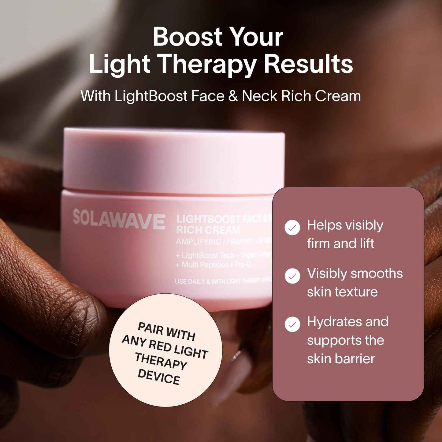 Solawave LightBoost Rich Cream for Face & Neck | Boosts Effects of Red Light Therapy | Daily Anti Aging & Skin Firming Moisturizer | Reduces Appearance of Fine Lines & Wrinkles, Increases Hydration