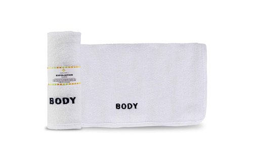 Crafty Cloth 4-Pack Spa Body Cloths | Dual-Sided for Luxurious Soft Lather or Deep Exfoliating Rigid Scrub | Embroidered for Personalized Skin Care (White, Embroidered 4-Piece Set)