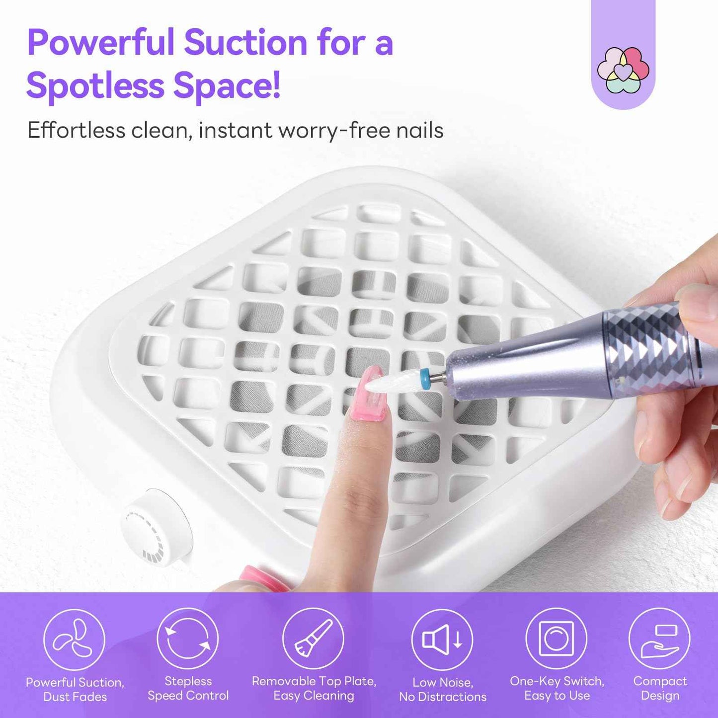 SAVILAND Nail Dust Collector:1000PA Dust Collector 5X Stronger Acrylic Dust Collector Nail Tech & Powerful Suction Nail Vacuum Dust Collector for Nail Tool 6000 RPM Nail Tech Must Have for Home Use