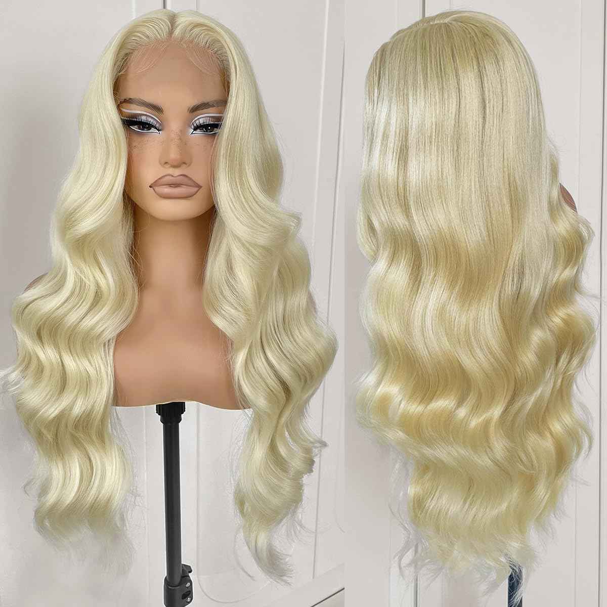 MITIMES 613 Glueless HD Lace Front Wig Pre Plucked Blonde Transparent Lace Frontal Wig Synthetic Long Body Wave Lace Front Wig With Natural Hairline
