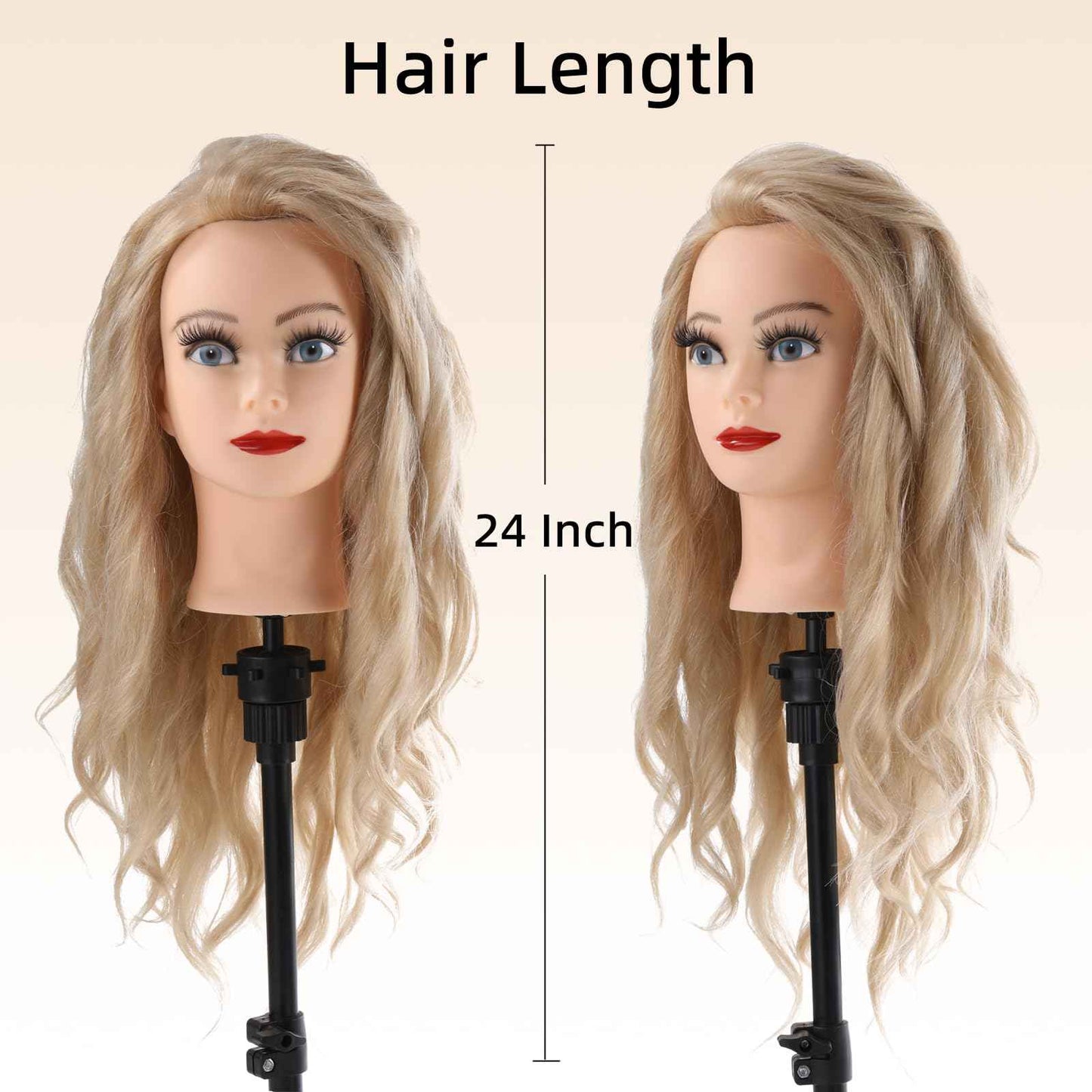 Mannequin Head Human Hair, 24”Mannequin Head with 70% Real Hair Mannequin Cosmetology Manikin Practice Doll Head for hair styling Braiding Hairdressing Head with Table Clamp + DIY Hair Styling Set
