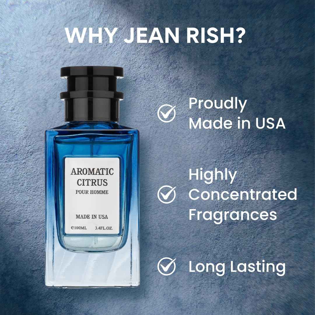 Jean Rish Aromatic Citrus, Eau de Parfum for Men (3.4 Fl Oz / 100ml) with Lemon, Vanilla & Amber – Long Lasting and Luxury Fragrance, Made in USA