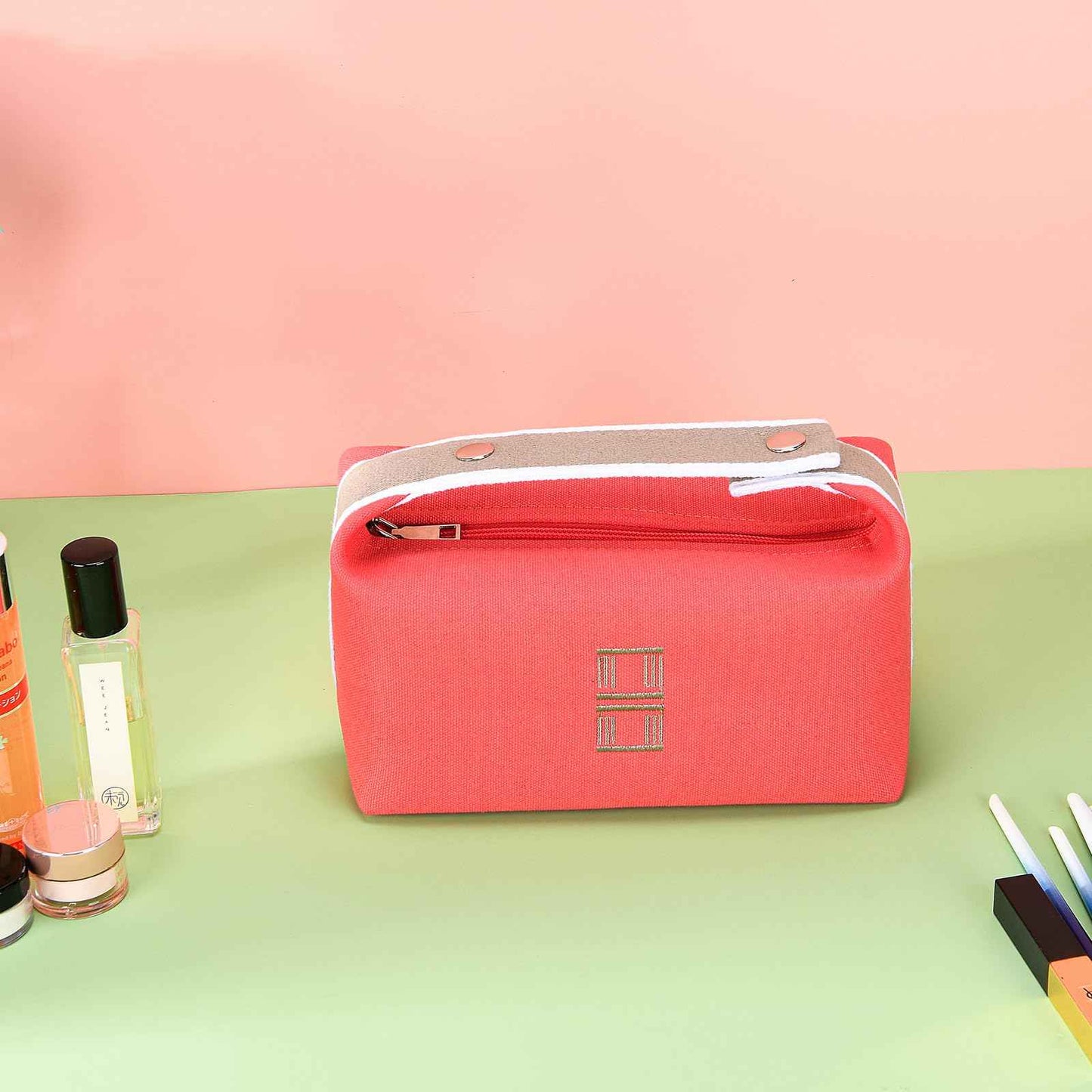 Sluxa Toiletry Bag for Women, Fashion Pink travel Toiletry Bag, Hanging canvas makeup Bag Organizer for Wome (Full Update)