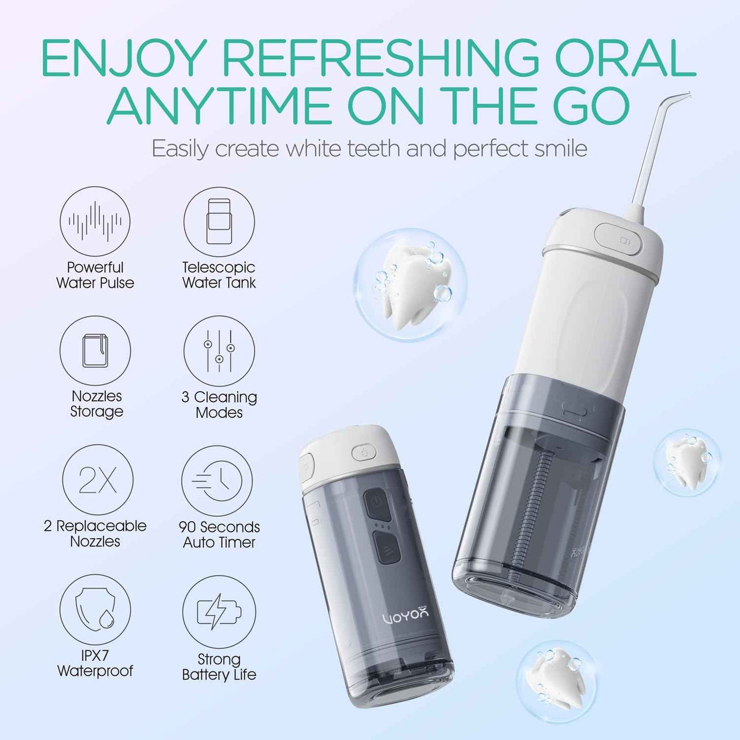 VOYOR-HEALTH Portable Water Flosser Cordless, Mini Travel Oral Irrigator with Telescopic Water Tank, IPX7 Waterproof Water Dental Flosser for Teeth Cleaning Braces & Dental Care WF510 (Silver)