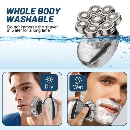Electric Head Shavers for Men:- 6 in 1 Head Shavers for Bald Men, IPX6 Waterproof Men's 8D Electric Head Razor, Wet&Dry Rotary Shaver Grooming Kit with Nose Beard Trimmer Hair Clipper