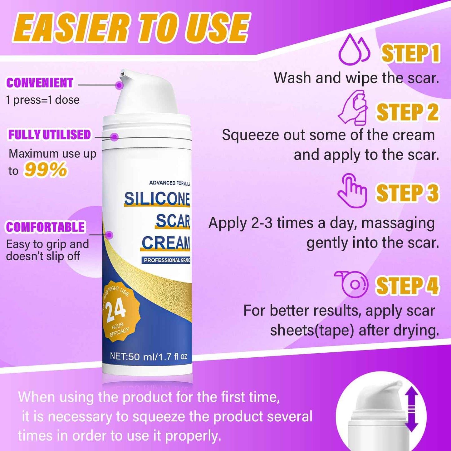 Scar Cream,Silicone Scar Gel,Advanced Scar Gel,Scar Removal Cream For Surgical Scars,Burn,Acne,Stretch Mark,Keloid Bump,C Section Scars 1.7 oz(50g)
