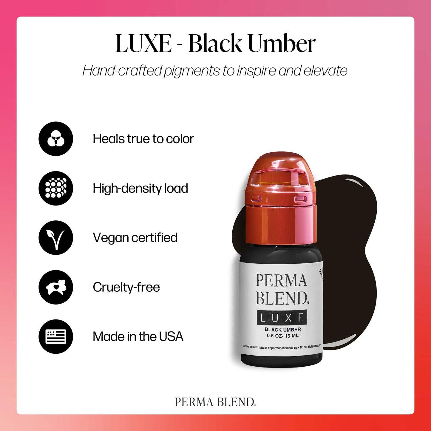 Perma Blend Luxe - Black Umber - Microblading Ink for Permanent Eyeliner - Professional Tattoo Ink - Black Tattoo Ink Makeup - Vegan (0.5 oz)