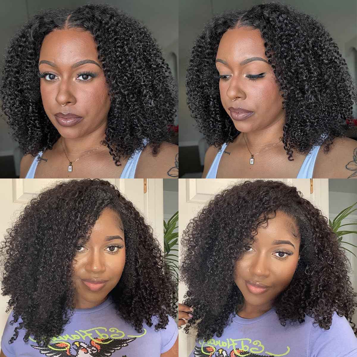 3C 4A Curly Clip In Hair Extension Real Human Hair 14 Inch Kinky Curly Clip in Hair Extensions Real Human Hair Brazilian Remy Human Hair Extensions Double Weft 8Pcs 110g Natural Black