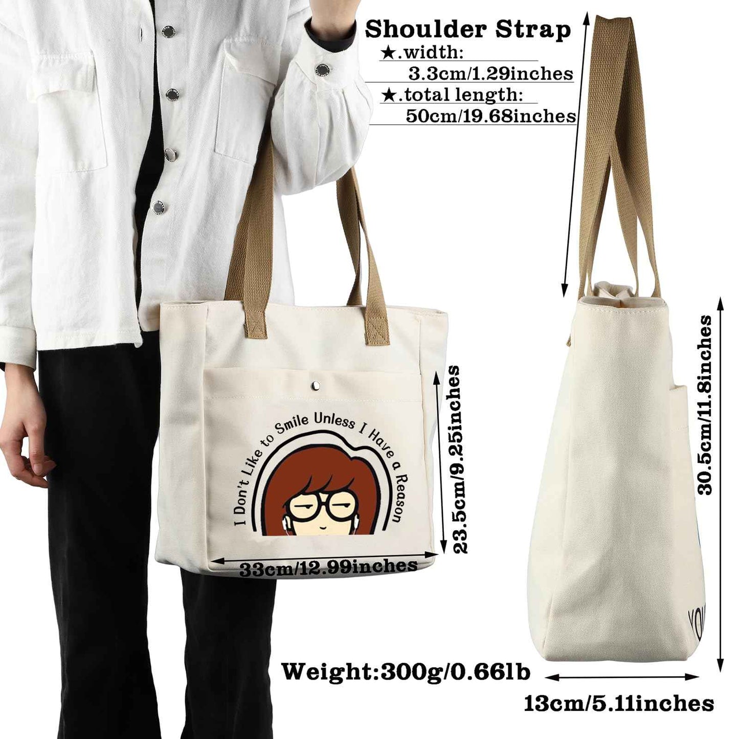 CMNIM Cartoon Merchandise Gift I Don't Like To Smile Unless I Have a Reason Larger Tote Bag 90s TV Show Merch for Fans