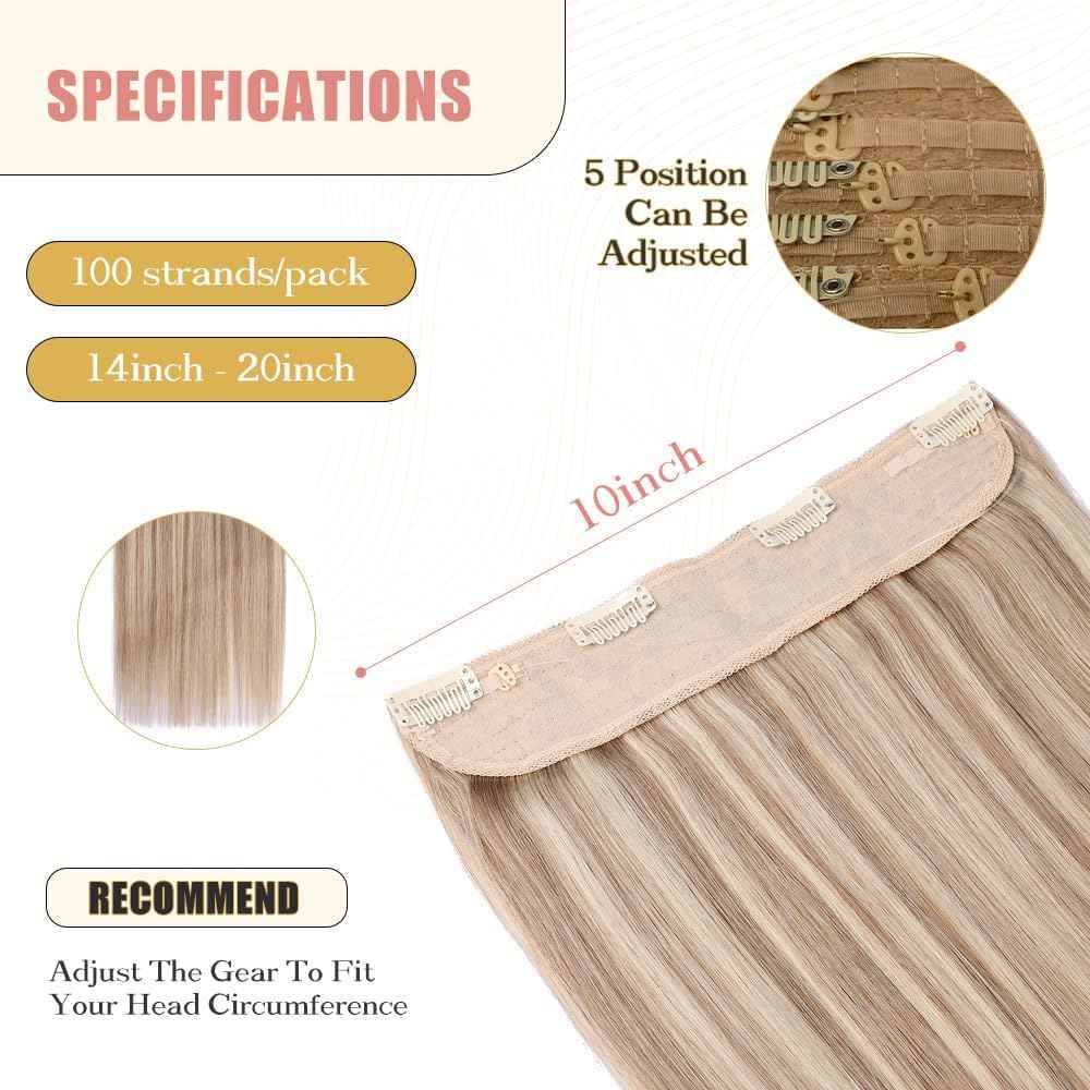Halo Hair Extensions Real Human Hair - Light Blonde Golden Blond, Halo Extensions Human Hair 14inch 85g