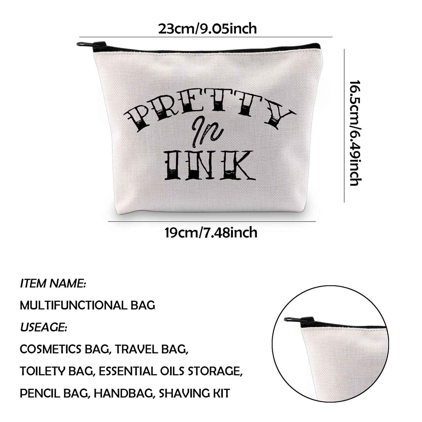WCGXKO Tattoo Lover Gift Tattoo Artists Gift Pretty in Ink Addicted to Ink Zipper Pouch Makeup Bag (Pretty in Ink)