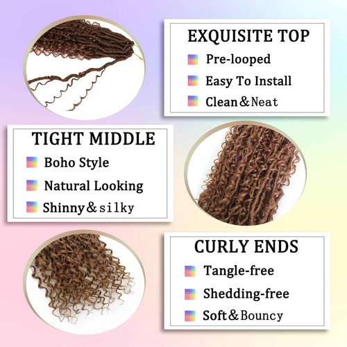 Boho Faux Locs Crochet Hair 30 Inch Goddess Locs 8 Packs Boho Soft Locs with Curly Ends Pre-looped Long Bohemian River Locs Crochet Hair for Black Women(30Inch, #30)