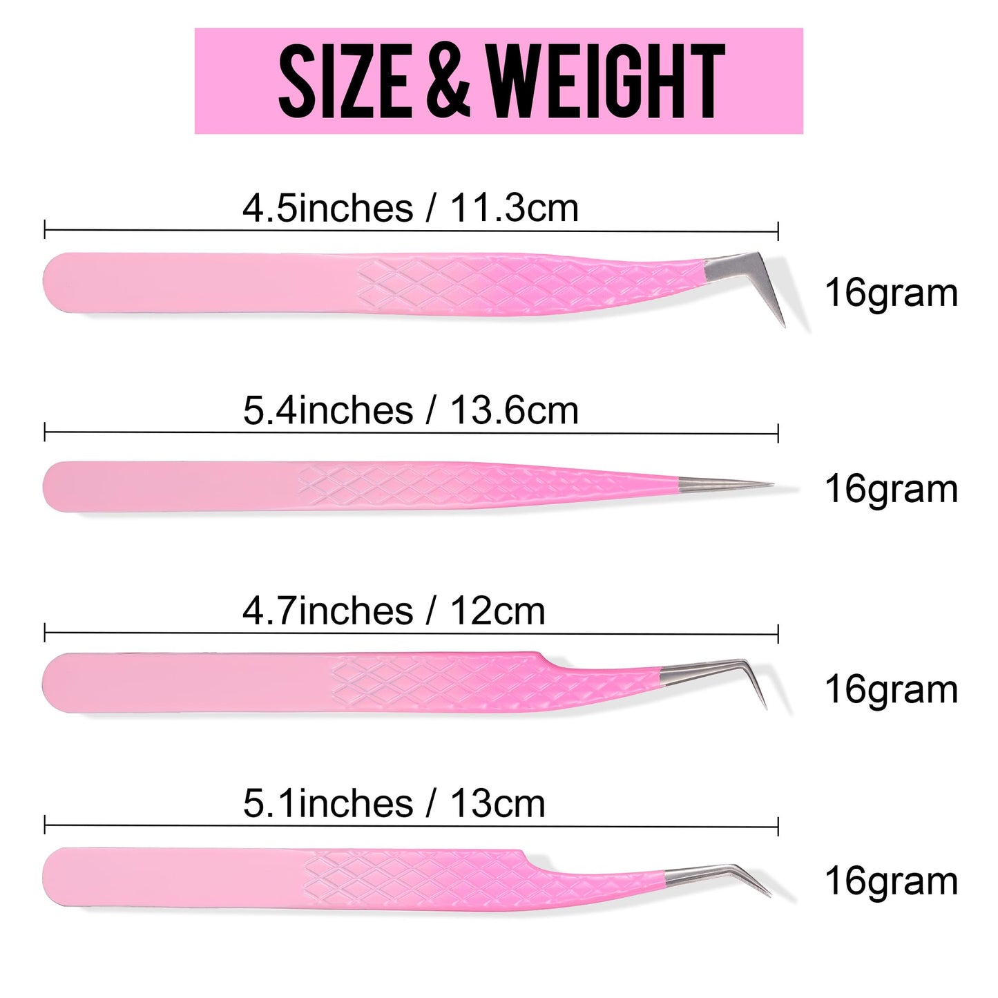 Fiber Tip Lash Tweezers For Eyelash Extension 4 Pcs Tweezers Professional Artist Tech Work Kit Tools,Best Volume Eyelash Lashes Extensions Precision Supplies Volume Boot 90 45 Degree(Omber pink)