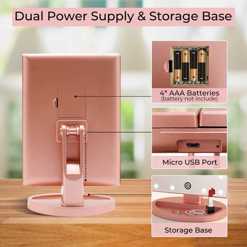 FUNTOUCH LED Lighted Makeup Vanity Mirror with 21 LED Lights, 10X/3X/2X/1X Magnifying Tri-fold Makeup Mirror with Touch Screen,Dual Power Supply,180° Adjustable Rotation,Countertop Cosmetic Mirror