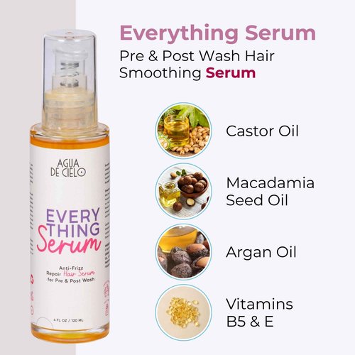 Agua de Cielo Everything Serum - Pre & Post Wash Anti-Frizz Hair Serum Infused With Castor, Macadamia & Argan Oil, Nourishes, Hydrates & Protects, Great for Hair Frizz Control - 4 Oz