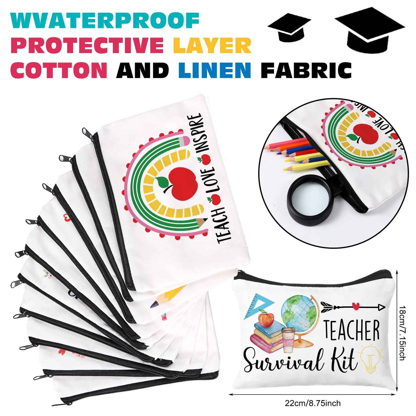 Irenare 30 Pcs Christmas Teacher Gift Thank You for Women Makeup Bag Cosmetic Bag Pencil Case Bags Travel Toiletry Canvas Pouch with Zipper for Christmas Teacher Appreciation Gift