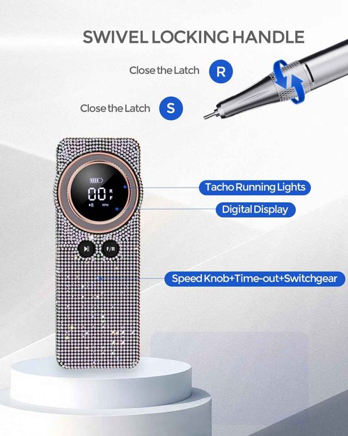 35000RPM Diamond Electric Nail File, Professional Cordless Drill Nails with 6 Bits & LED Screen, 8 Hours Use, Stepless Speed for Acrylic/Gel Nails, Salon & Home Manicure Kit