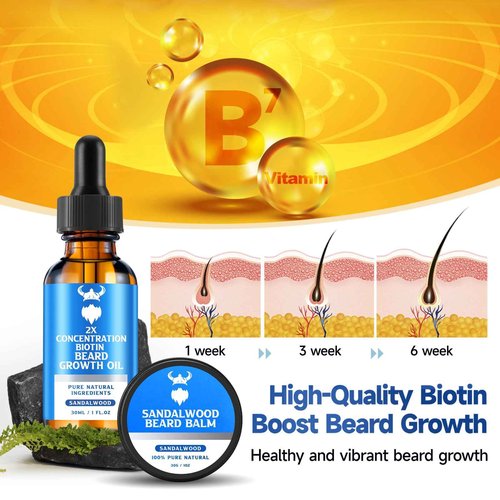 MistySprite Sandalwood Beard Growth Oil with 2X Concentration Biotin for Men and Cedarwood Beard Growth Oil with 2X Concentration Biotin for Men,Natural Ingredients & Thickens Facial Hair Growth