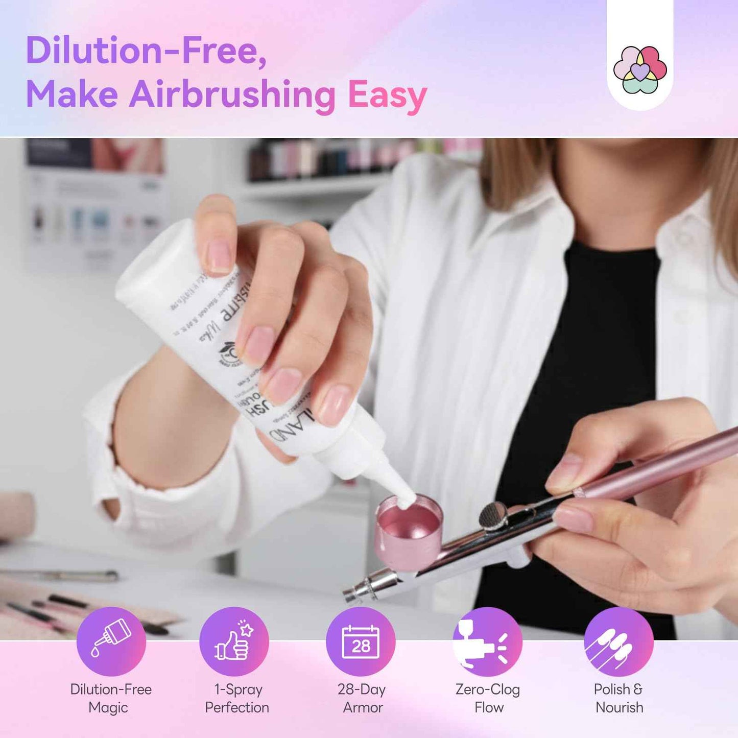 SAVILAND Advanced Airbrush Gel Nail Polish: 50 ml Dilution-Free White Gel Nail Polish Non-Acetone Airbrush Paint for Nails with Fine Mist for Gradient Ombre Blush French Nails Art Paint Salon