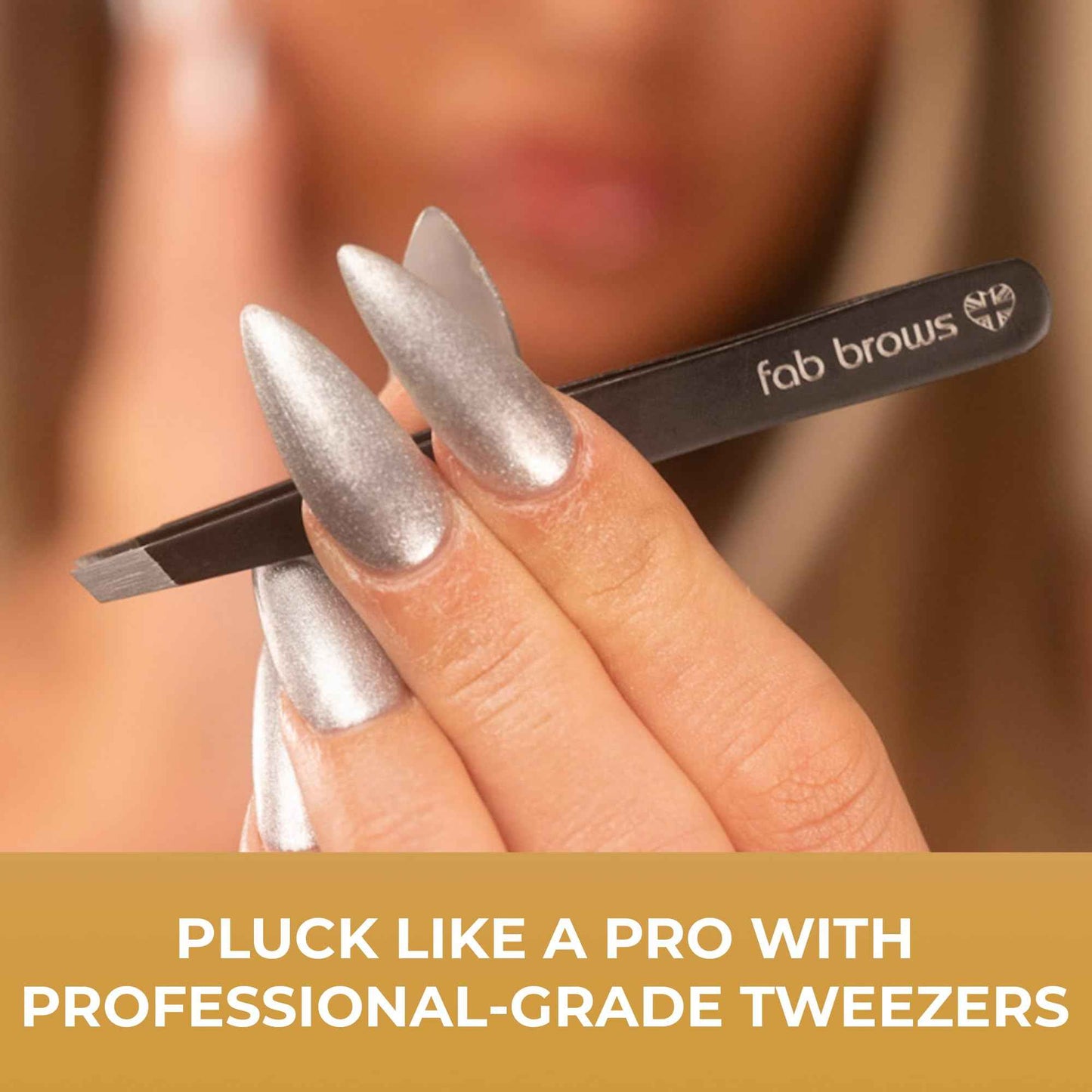 Fab Brows Professional-Grade Tweezers | Stainless Steel Eyebrow Tweezers for Women | Multipurpose Flat Tweezers for Facial Hair, Splinters, Ingrown Hair | Seamless Hair Plucking | Women's Grooming