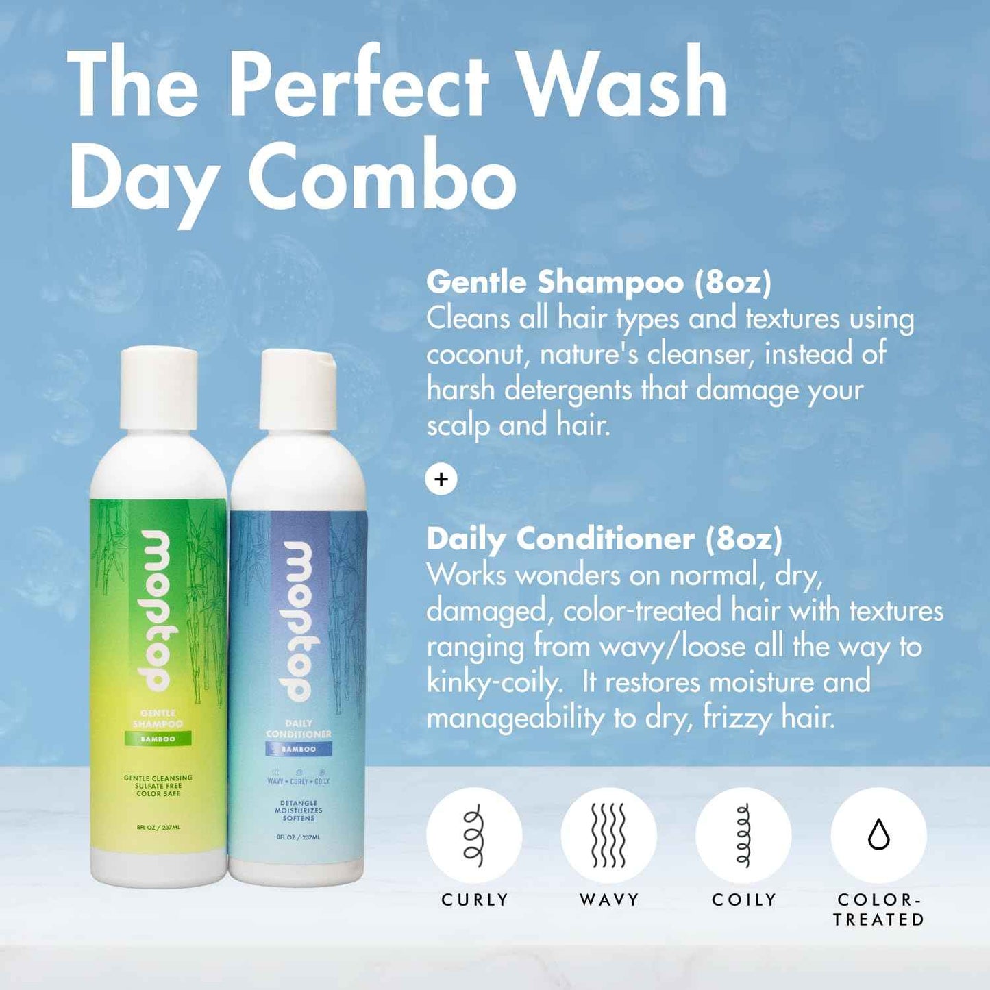 MopTop Sulfate Free Shampoo and Conditioner – Curly Hair Natural Shampoo and Conditioner Helps Restore Dry Damaged Hair & Reduce Frizz, Paraben Free Natural Hair Products for All Hair Types (2pk)