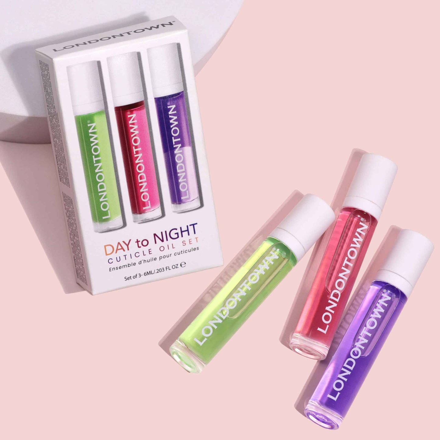 LONDONTOWN Roll and Glow Cuticle Oil - Nail Care Strengthener and Moisturizer for Dry Cracked Cuticles, Travel-Friendly Nail Treatment - Set of 3, 0.2 Fl oz