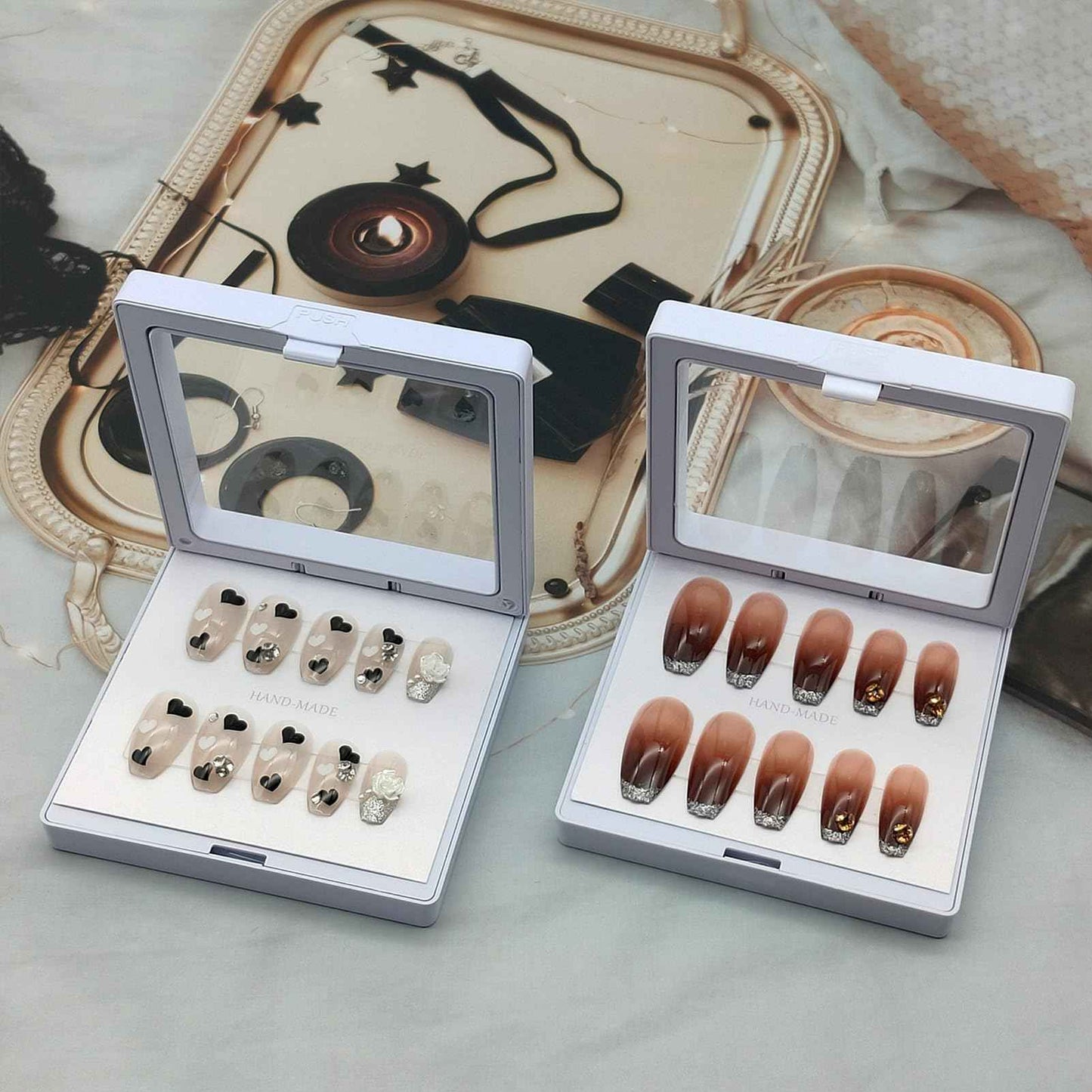 GUXACU 32 Pack Press On Nail Packaging Boxes - 3D Floating Storage and Display Box With 90pcs Double Sided Adhesive Tape for Nail Tech