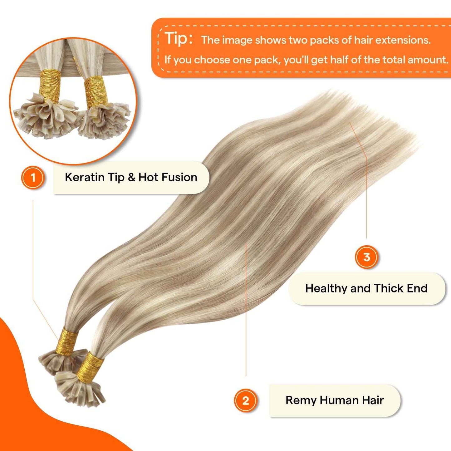 Full Shine U Tip Hair Extensions Human Hair Color 16P22 Blonde Highlighted Keratin Bond Human Hair Extensions 18 Inch Natural Remy Hair Fusion Extensions 50 Grams