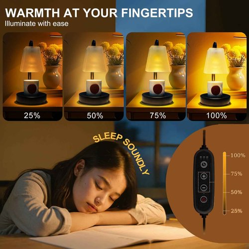 JIMEI Candle Warmer Lamp with Timer Electric Wax Warmer for Scented Wax Melt Warmer Melter for Jar Candles Dimmable Adjustable Height Gifts for Women Mom House Warming Frossted Glass Black