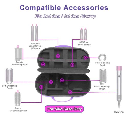 RLSOCO Airwrap Case for Dyson Airwrap Complete Long/Complete Styler HS08 HS05 HS01,NOT for Dyson Airwrap i.d. - Fits 4pcs Long Barrels or Short Barrels - Violet (Case Only,Hair Styler is not Included)