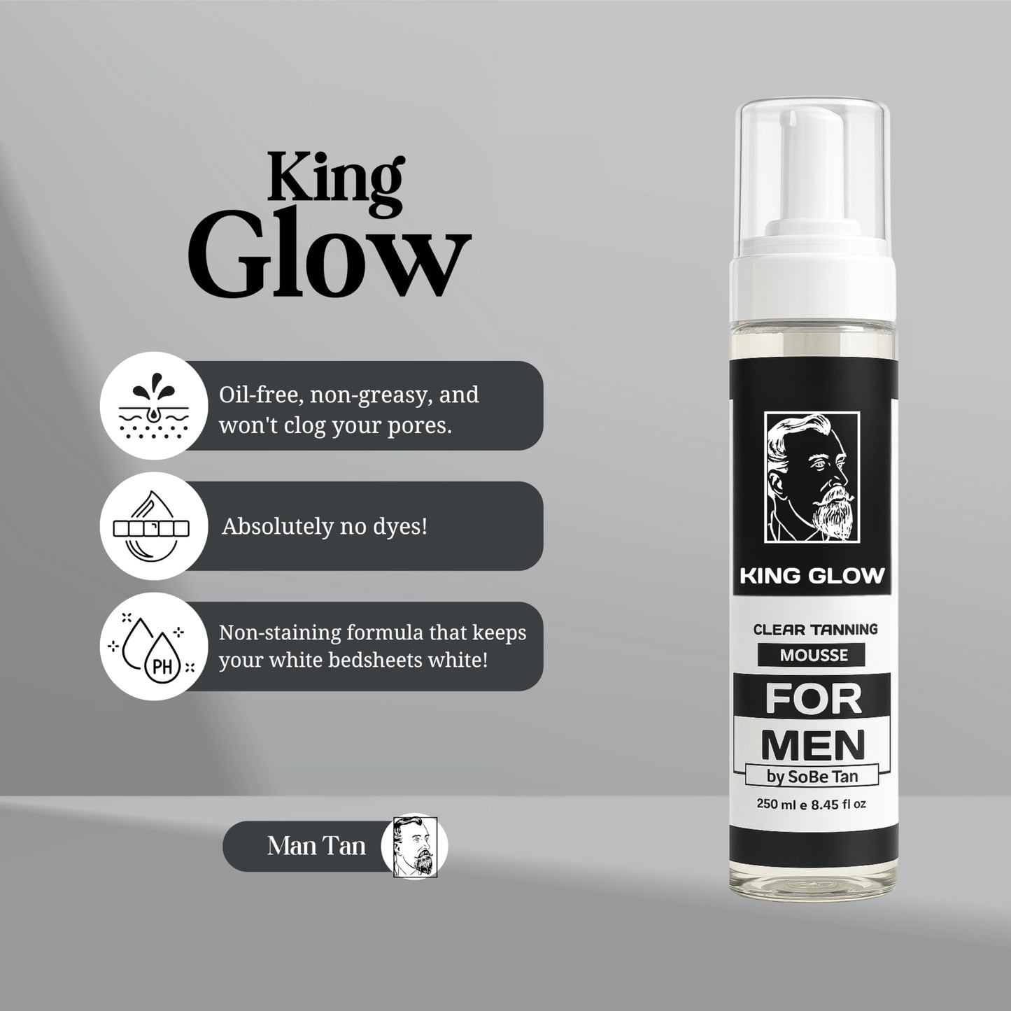 Self-Tanner for Men | King Glow - Water-Based, Fast-Drying Sunless Tanning Foam for Body and Face - Natural Tan Without the Sun (Mitt Included)