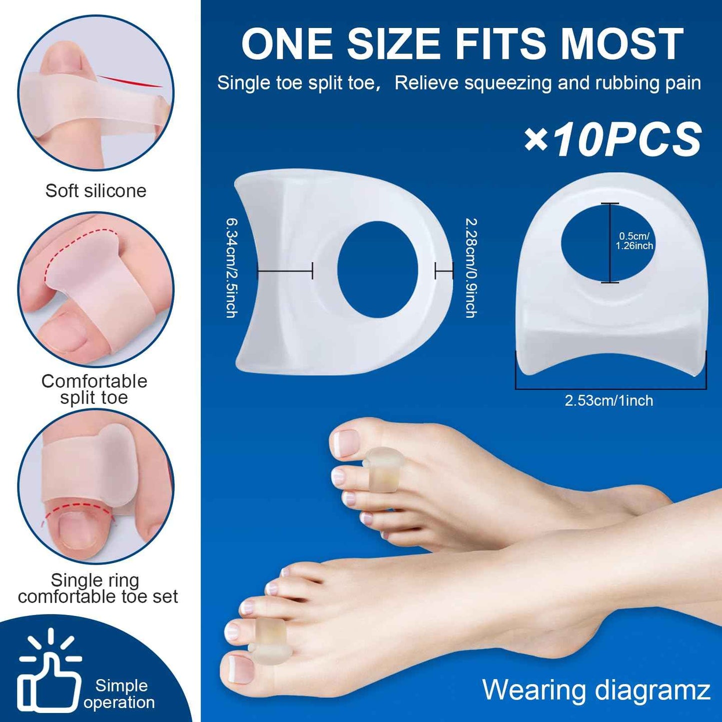 Pack of 10 Toe Spacers for Overlapping Toes, Gel Toe Separators for Men and Women, Correcting Bunions, Bunion Relief, Big Toe Alignment, Hammer Toe Straightener, Corrector and Spacer(Transparent)
