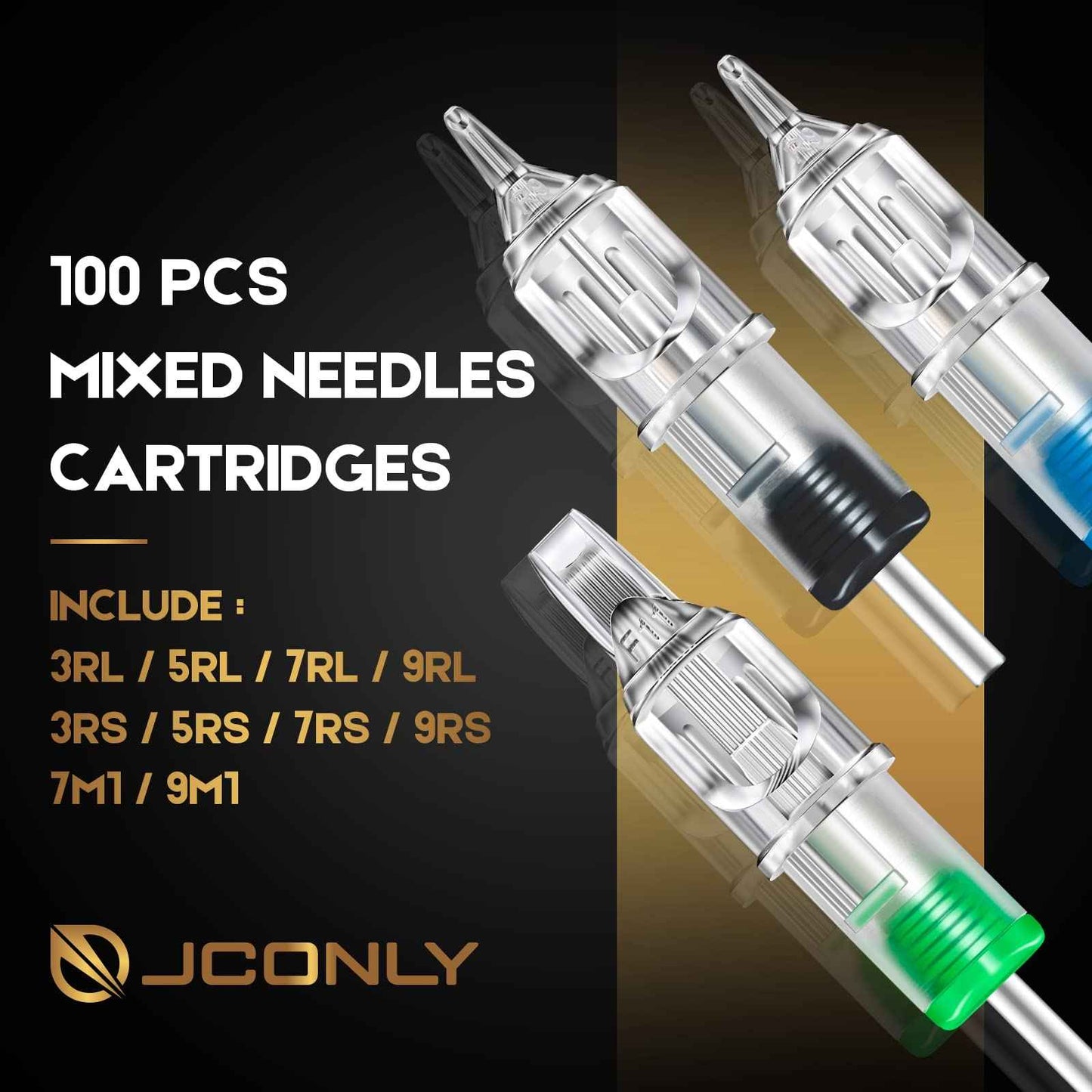 Jconly 100pcs Tattoo Cartridge Needles Mixed Size 3RL 5RL 7RL 9RL 3RS 5RS 7RS 9RS 7M1 9M1 for Line Shader Magnum…