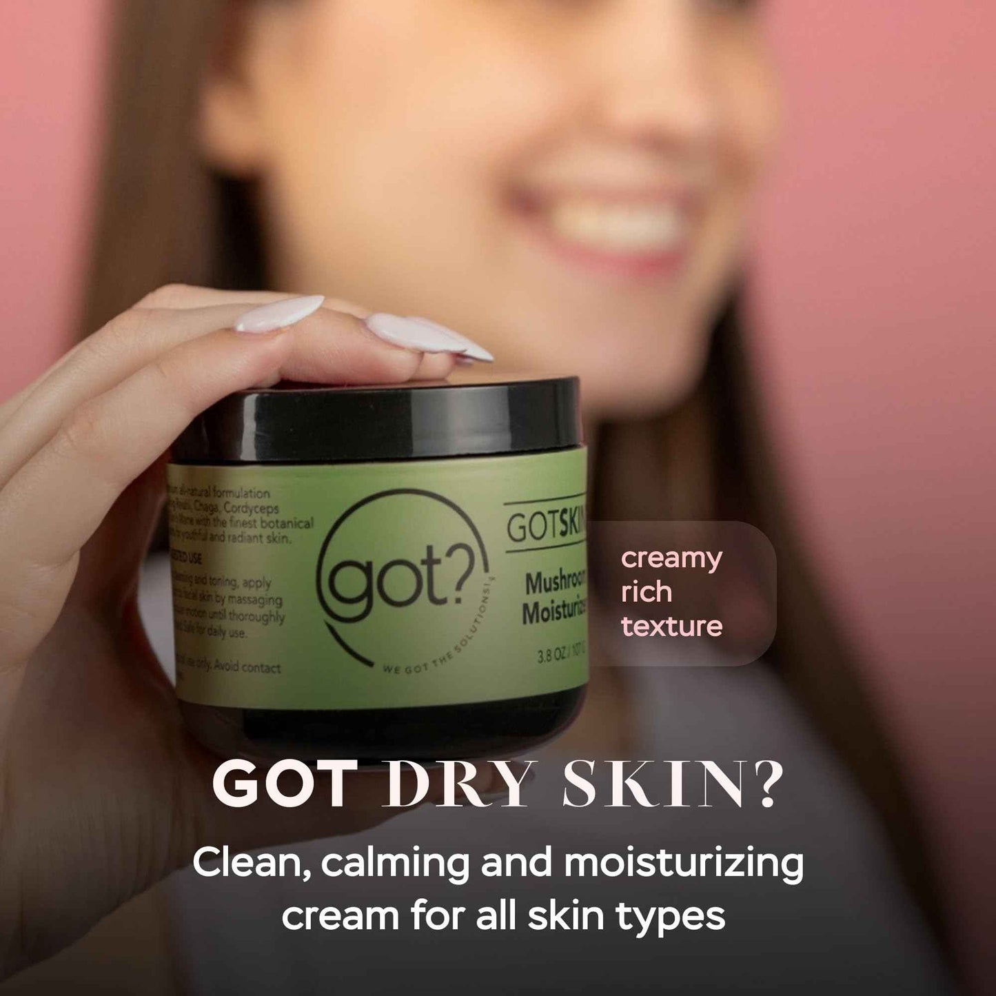Got? Mushroom Moisturizer - Lightweight Hydrating Cream Infused with Reishi, Chaga, Cordyceps and Lion’s Mane Mushroom Extracts, Shea Butter, Vitamin E, and Essential Oils - 3.8 oz