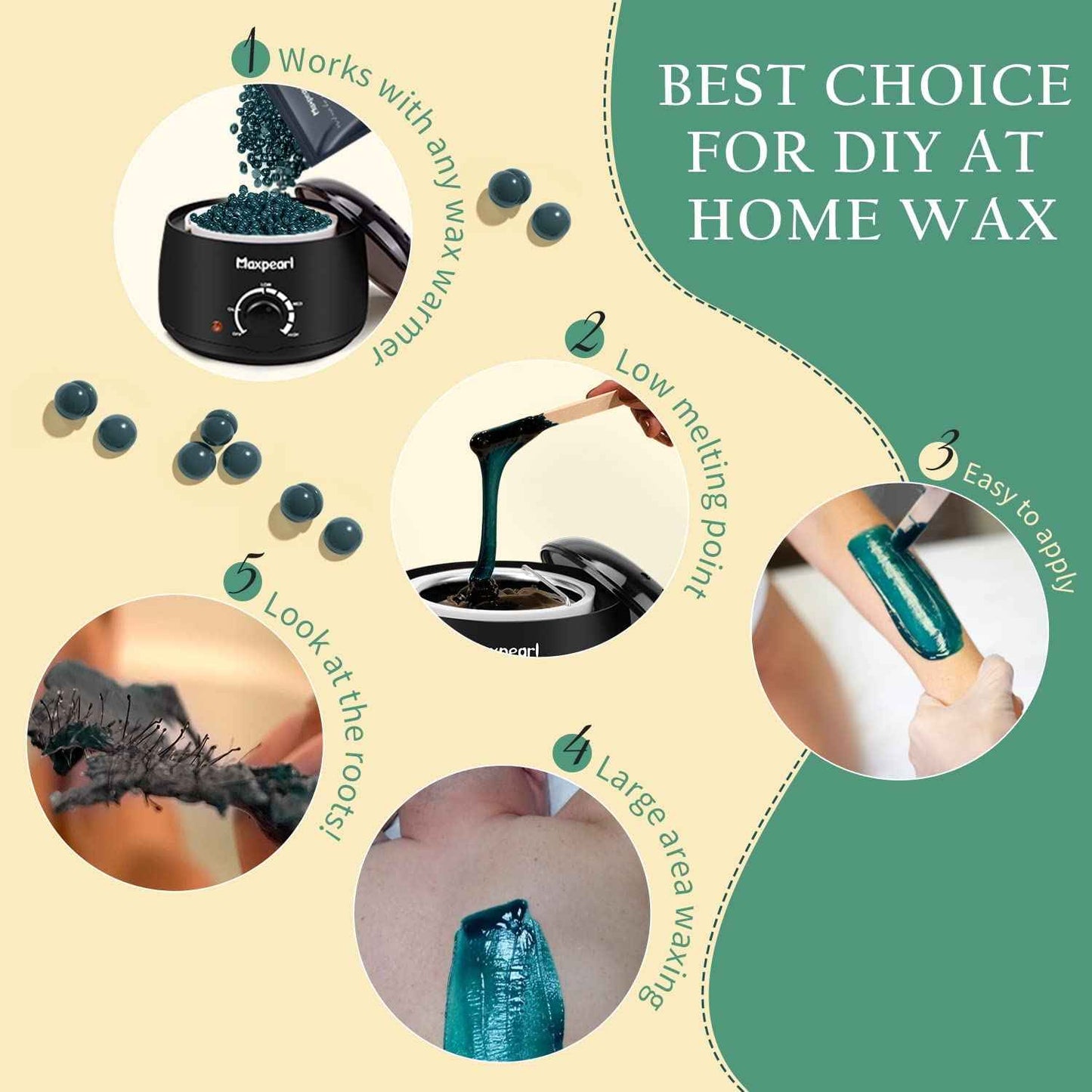 Maxpearl Hard Wax Beads Pack of 9 - Brazilian, Bikini Waxing, Face, Eyebrows, Underarms, Arms, Chest, Back, Legs, Jasmine, Coconut & Lavender Formula, 31.5oz