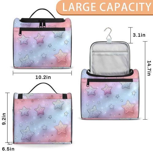 Hanxuanyifan Stars Hanging Travel Toiletry Bag for Women,Travel Bags for Toiletries,Makeup Bag Organizer Cosmetic Bags for Girls