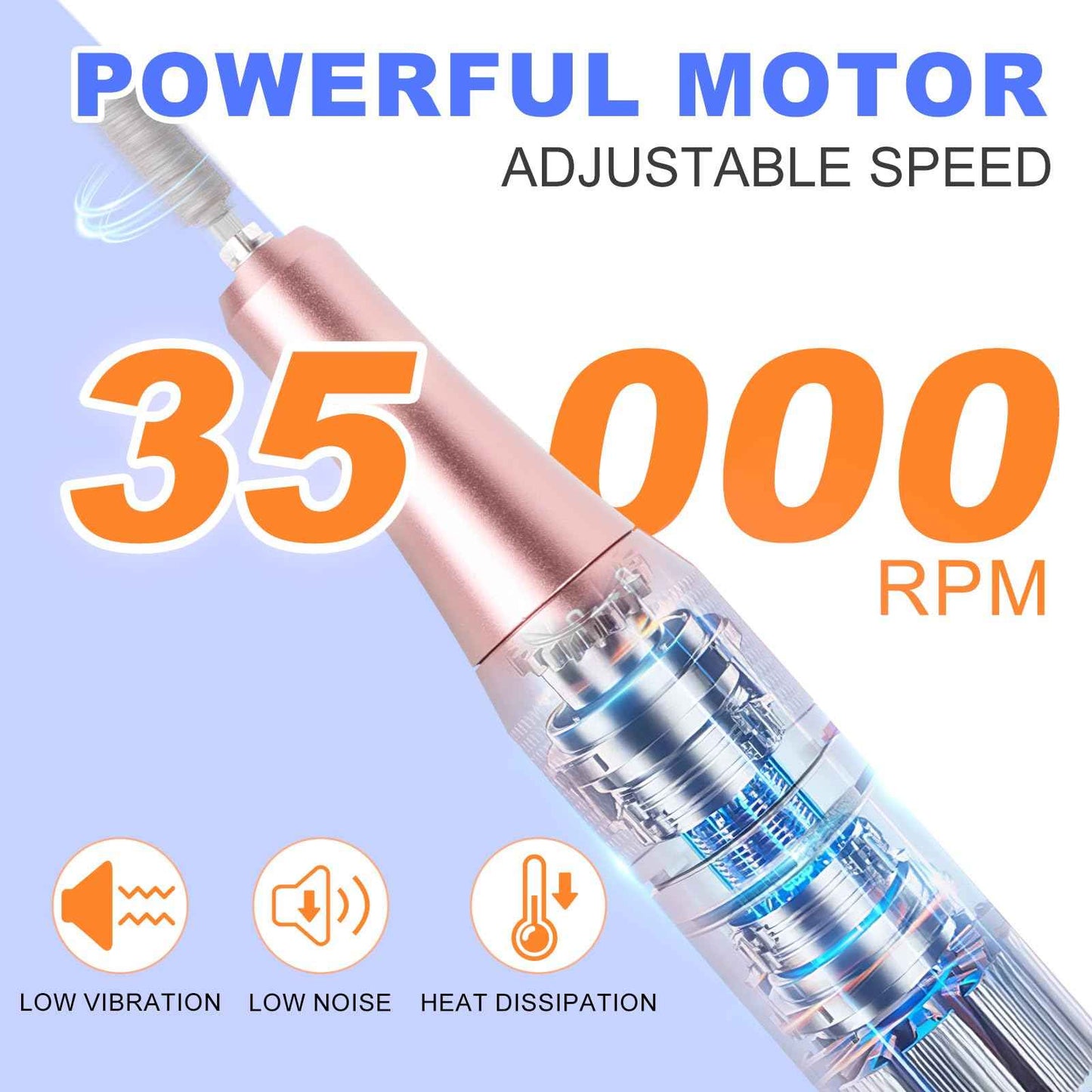 MEKK Nail Drill Kit,35000RPM Electric Nail Drill Professional Electric Nail File with 12PCS Bits,Anti-Shaking Cordless E Filer for Nails,Home & Salon(Orange Blue)