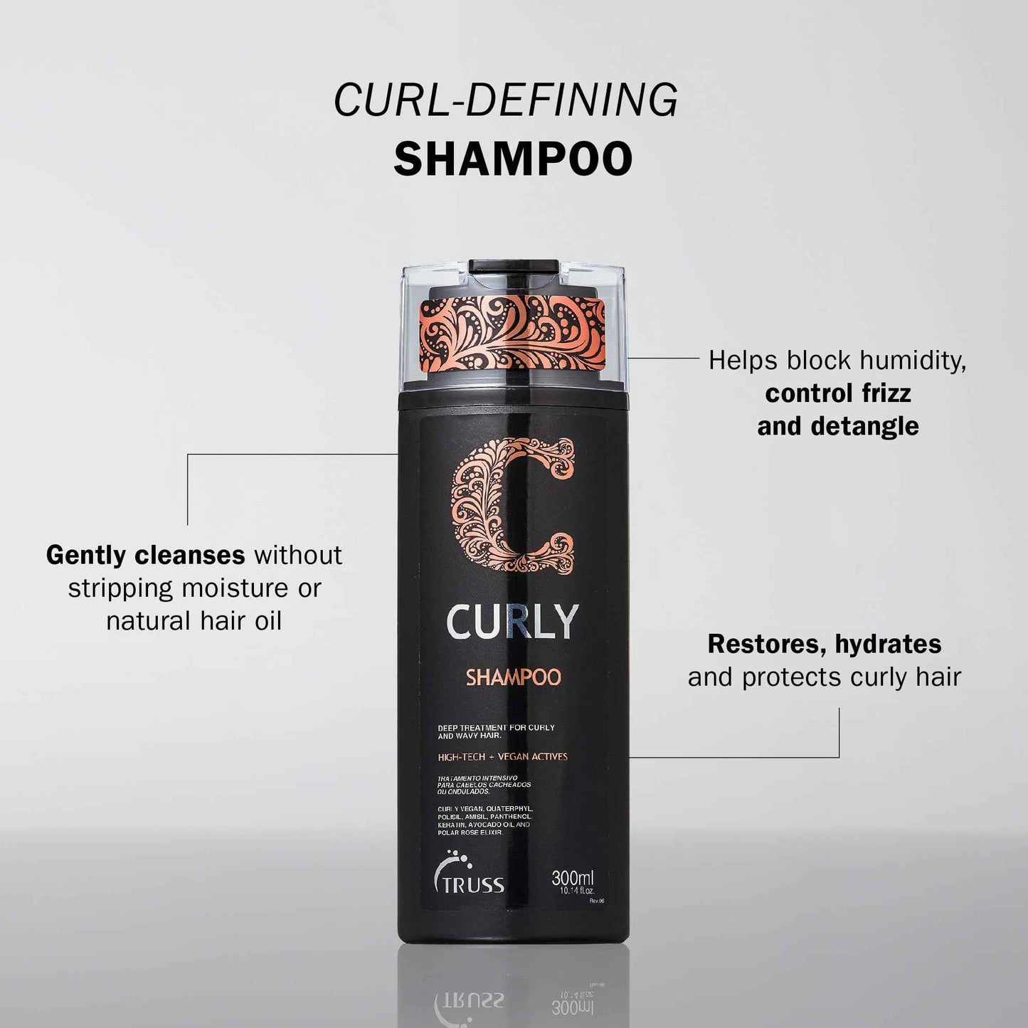 Truss Curly Shampoo - Gentle Cleansing for Defined, Detangled, Frizz-Controlled Wavy and Curly Hair with Softness, Moisture Balance and Conditioning