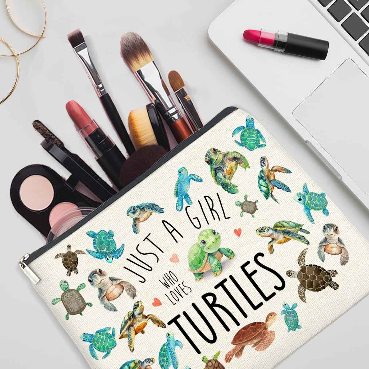 YeleY Sea Turtle for Women Turtle Lovers - Turtle Ideas - Turtle Lovers Makeup Bag for Teen Girl - Just a Girl Who Loves Turtles Cosmetic Bag Makeup Zipper Pouch