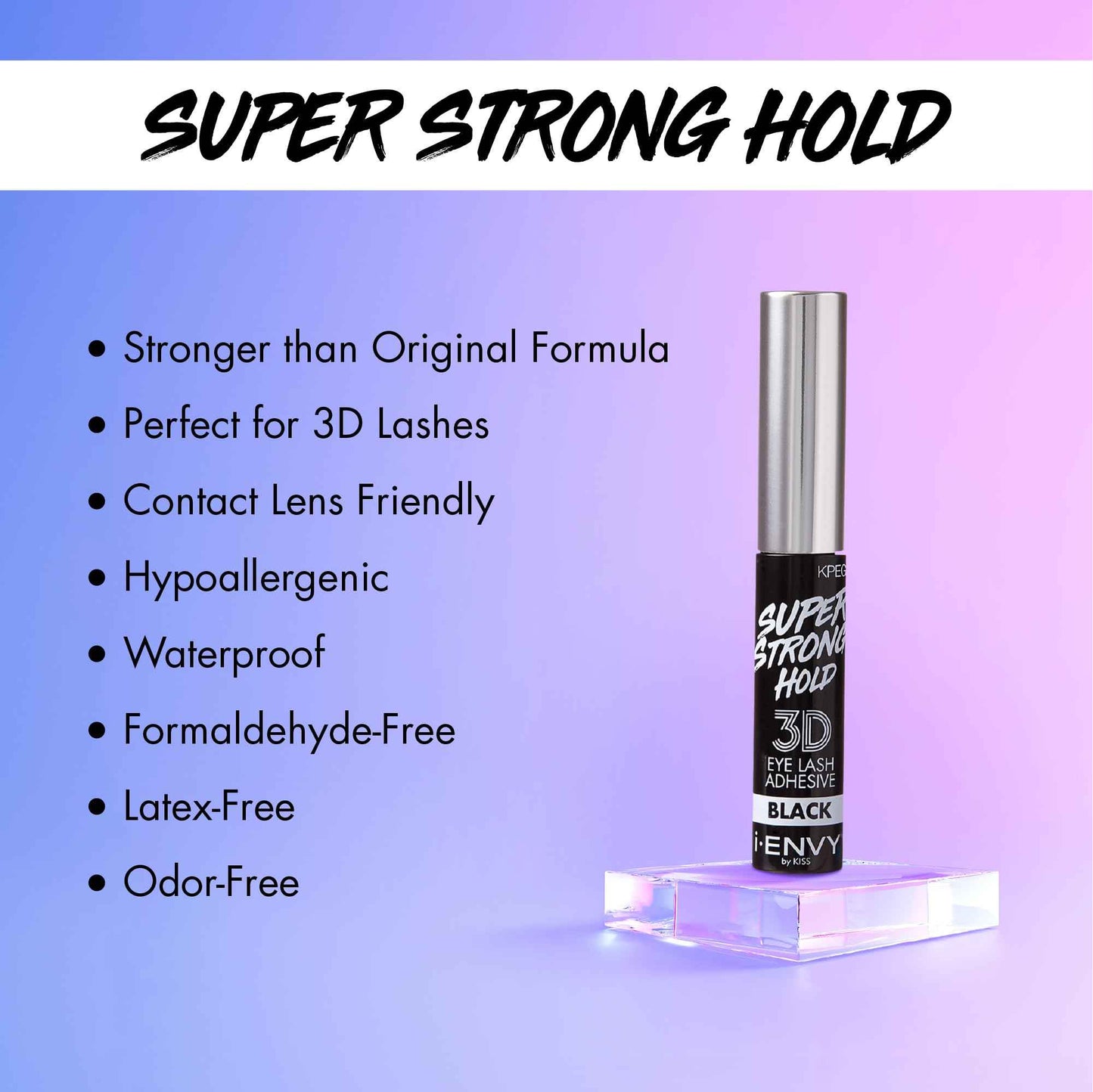 i Envy by Kiss 3D Lash Glue Super Strong Hold (Black) Brush On Type, Formaldehyde Free, Latex Free