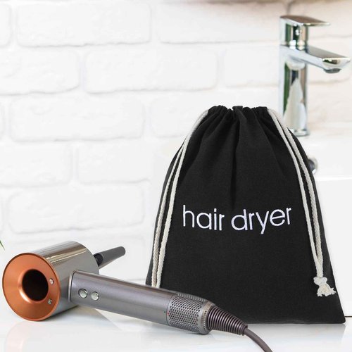 Tyqour Hair Dryer Bag Black Drawstring Hair Dryer Organizer for Travel & Bathroom, 14.96 x 11.81 Inch
