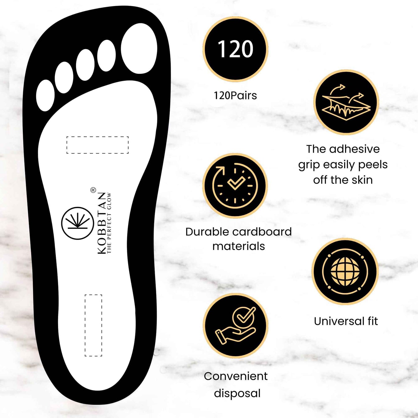 KobbTan 120Pairs Spray Tan Feet Pads Disposable & Economic for Spray tanning,Use in Tanning booth,Sunless Tanning at Home or Beauty Salon-Non Slip-Comfortable-Hygienic-Ultra Bronzing (Black)