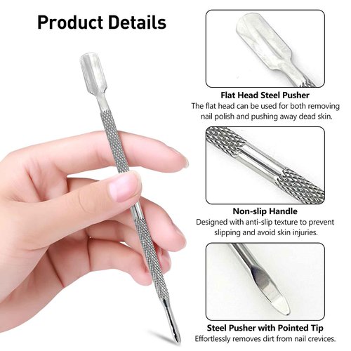 5-Piece Dual-Sided Cuticle Pusher Set - Professional Stainless Steel Manicure Pedicure Nail Care Tools