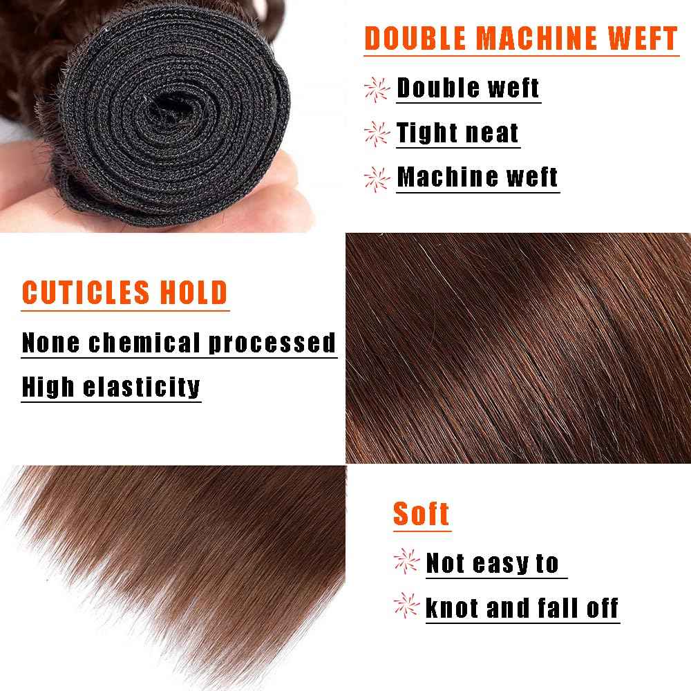Straight Human Hair Bundles 26 Inch Straight Single Bundle #4 Chocolate Brown Human Hair Unprocessed Native Virgin Hair 100g Total 1 Extension Double Weft Crochet Human Hair Extensions for Women