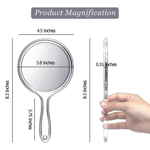 Jetec 12 Pcs Double Sided Handheld Mirror, 1X/2X Magnifying, Clear Frame, Modern Round Shape, Travel & Gift, 4.5 x 8.3 Inches