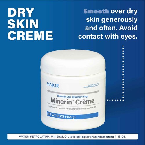 Major Therapeutic Moisturizing Minerin Créme - Body Cream Moisturizer for Dry Skin - Fragrance-Free - 16 Oz. (4 Pack)