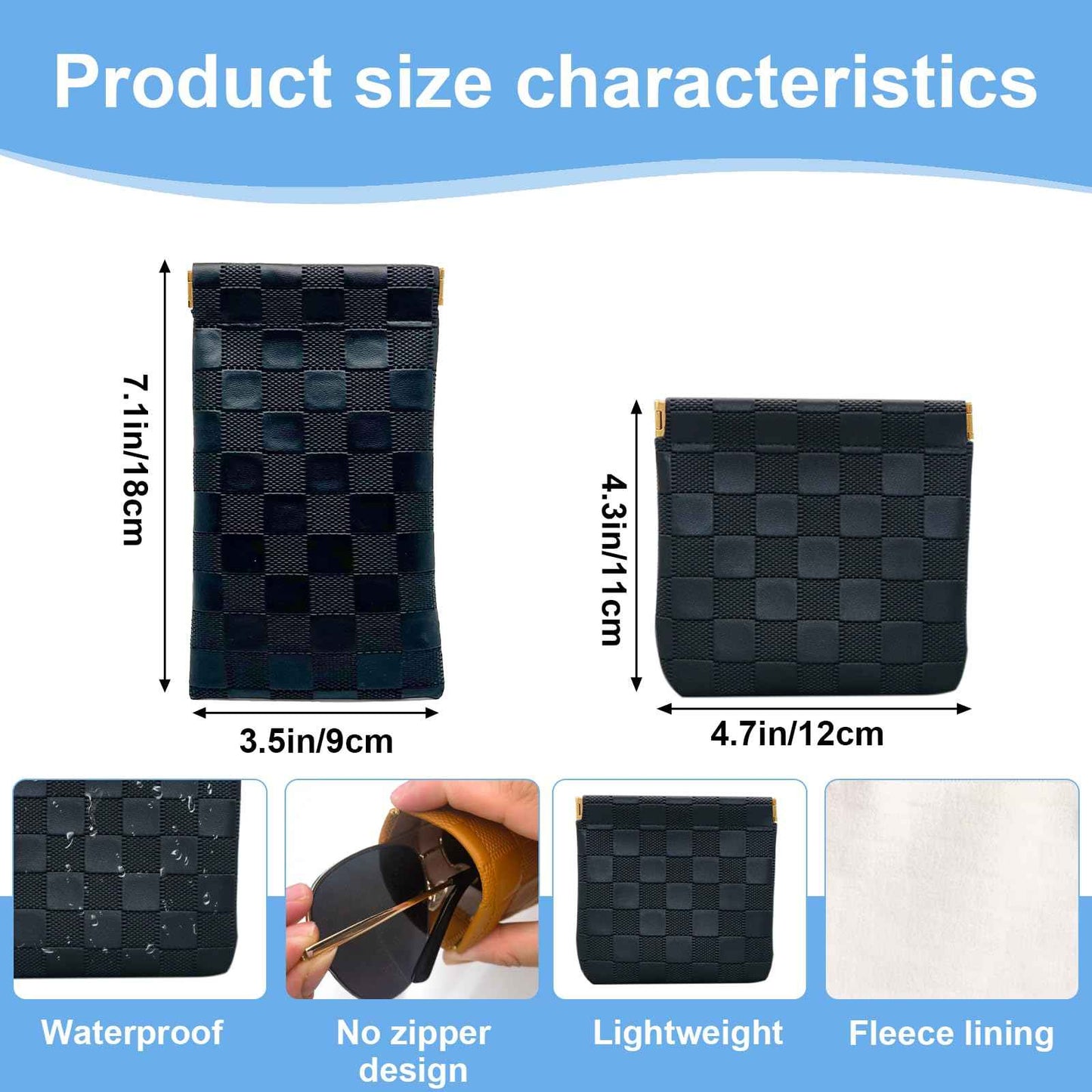4PCS Small Makeup Bag for Purse, Mini Leather Pocket Cosmetic Bag for Women, Waterproof Portable Makeup Pouch No Zipper Coin Purse Lipstick Bag Accessories, Checkered Travel Storage Bag(Black, Brown)